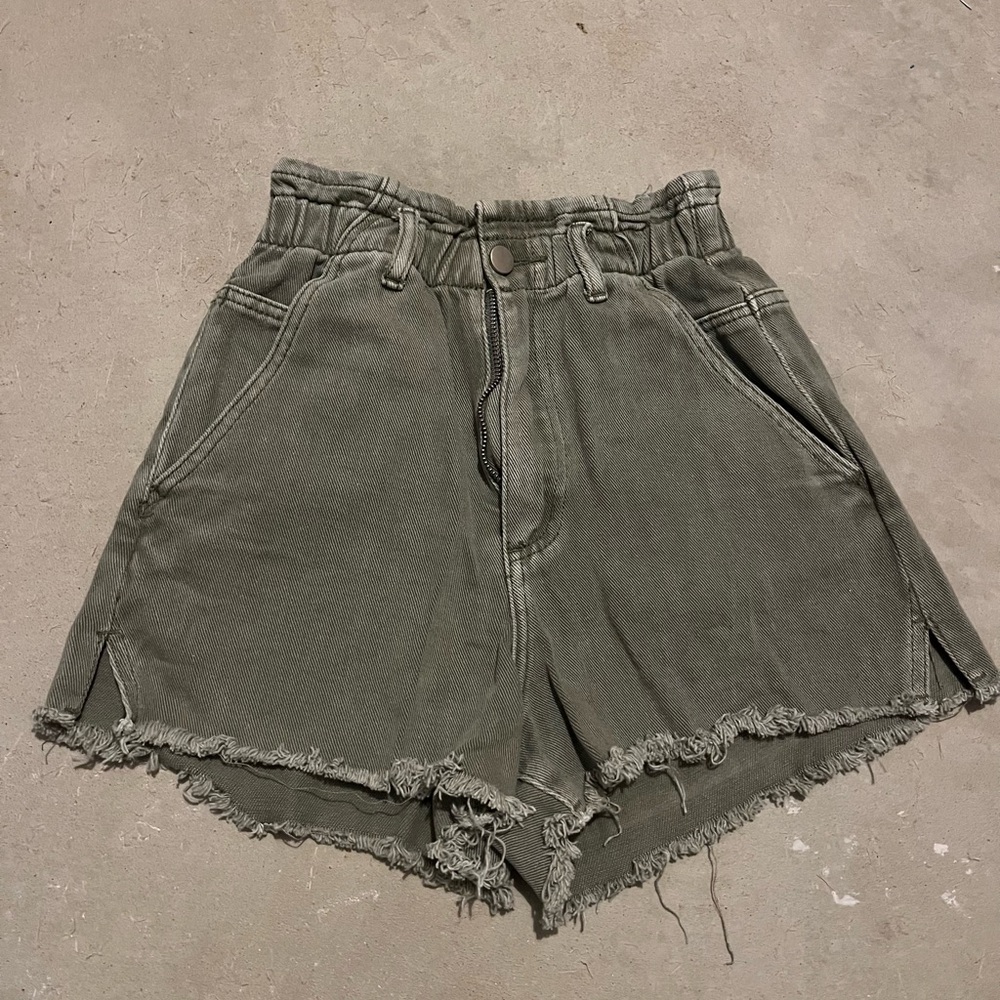 Khaki High-Waisted Jean Shorts